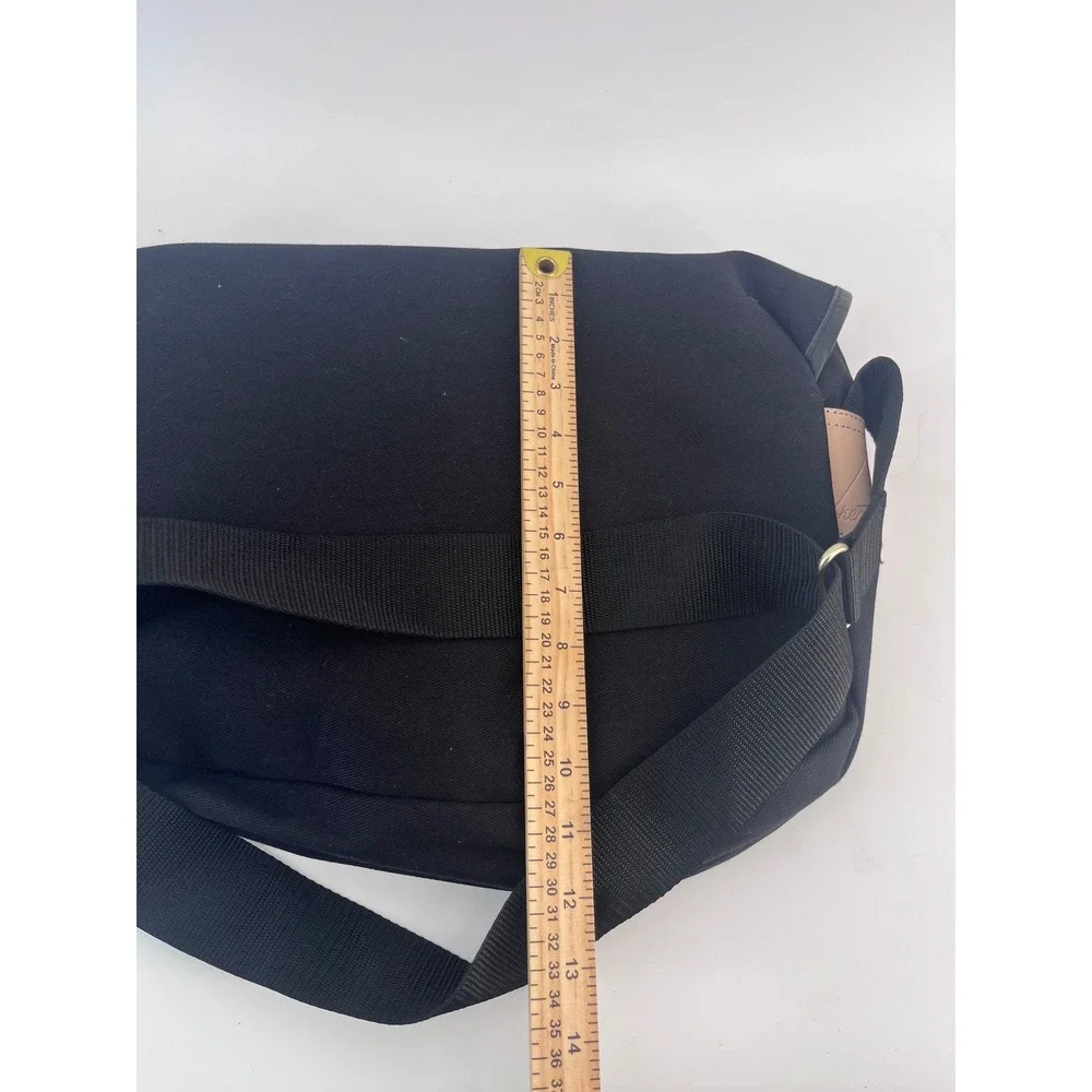 Black Canvas Messenger Bag with Leather Trim and Pink Wave Lining Satchel